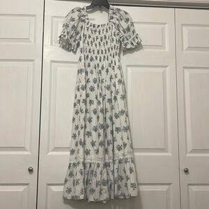 Antonio Melani smocked puff sleeve maxi dress with pockets